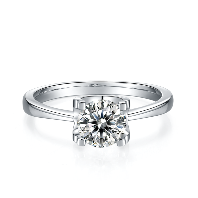 直臂Classic牛头S925银镀白金MoissaniteWomen's Ring1ctD级